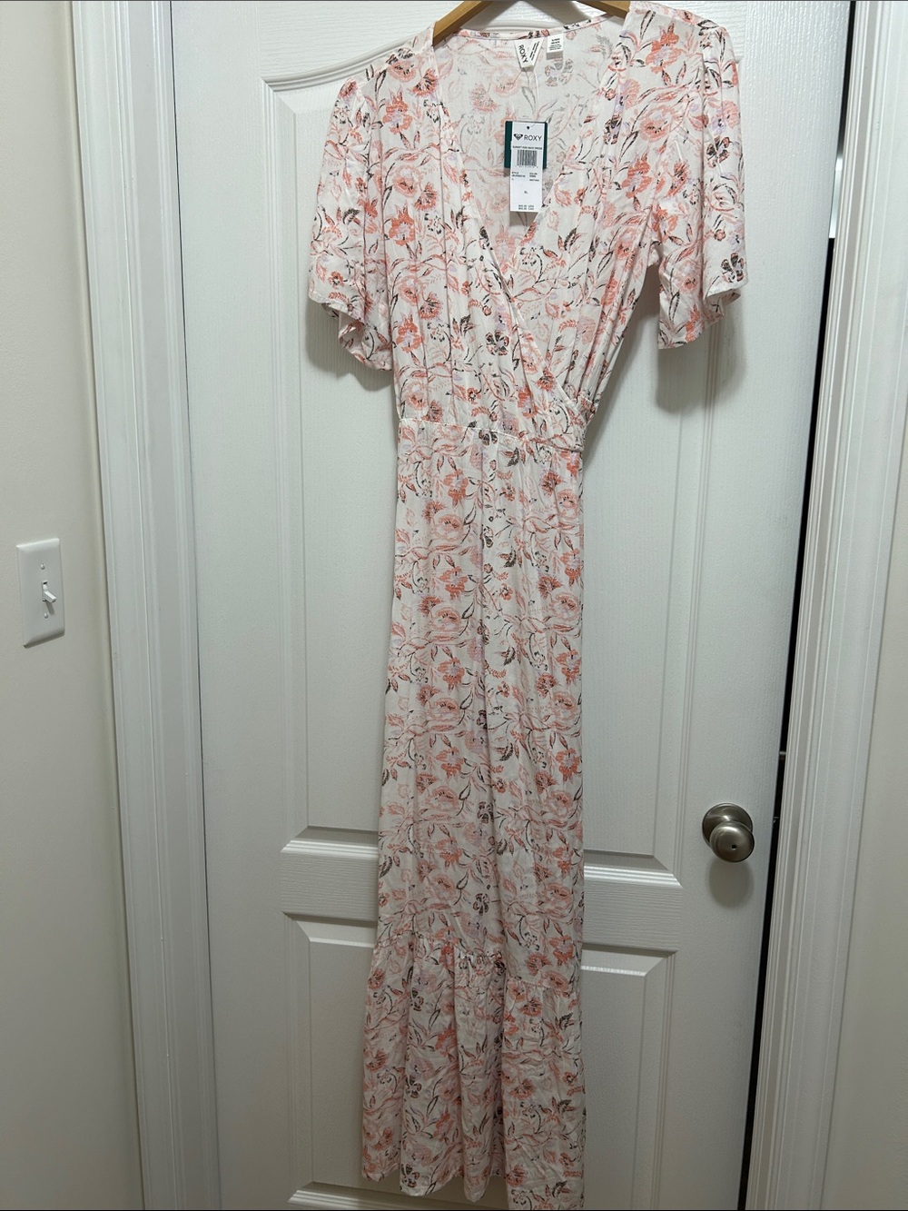 Cream Maxi Dress with Pink Floral Print